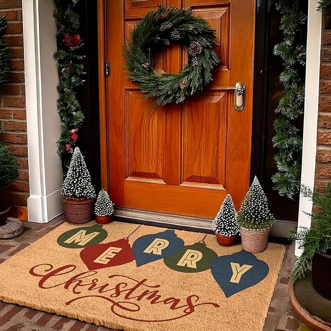 LuxUrux Extra Large Christmas Door Mat 3x5 Feet – Merry Christmas Coir Doormat for Front Porch – Durable Outdoor Christmas Rug with Non-Slip Back – Christmas Welcome Mat Outdoor Décor