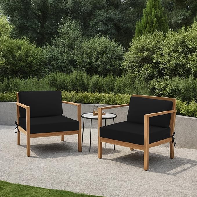 idee-home Outdoor Cushions for Patio Furniture, Waterproof Deep Seat Replacement Cushions for Hampton Bay Chairs, Garden, Lawn, Backyard, Deck, 28.5 x 28.5 Inch, Black