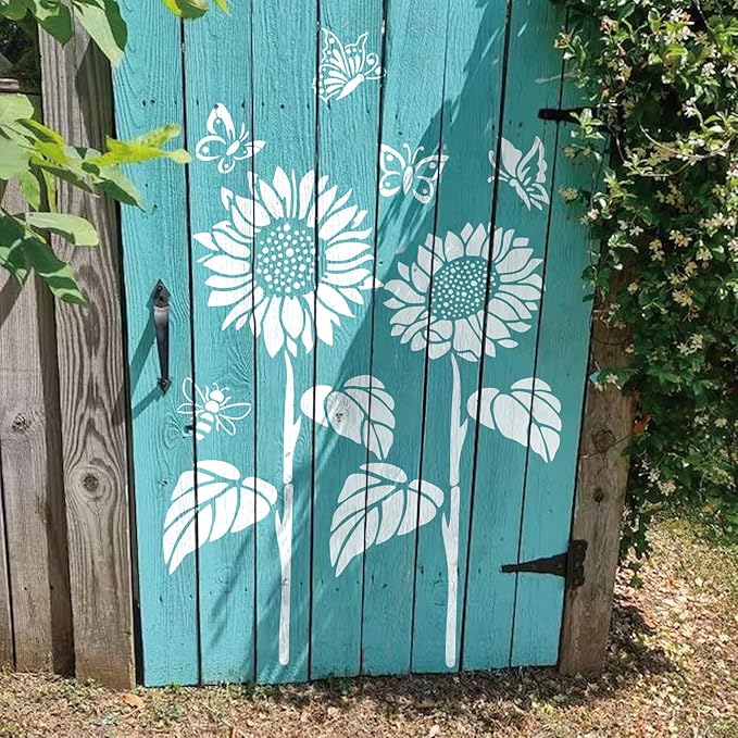 Large Stencils for Painting on Wood Fence Giant Wall Stencils Reusable Templates for Garden Fence Window Wall Furniture Mural (Sunflower)