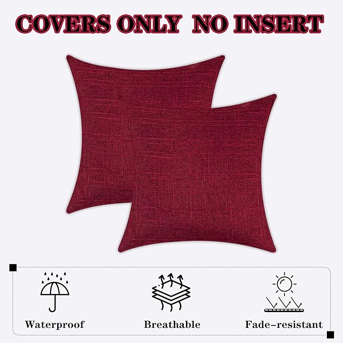 Kevin Textile Christmas Decorative Outdoor Waterproof Throw Pillow Covers Pack of 2 Checkered Pillowcases Classic Cushion Cases for Patio Couch Bench 16 x 16 Inch Red