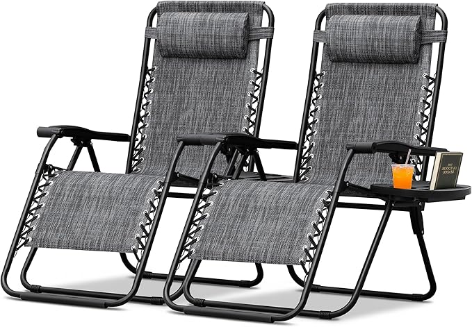 Devoko Patio Zero Gravity Chair Outdoor Folding Adjustable Reclining Chairs Pool Side Using Lawn Lounge Chair with Pillow Set of 2