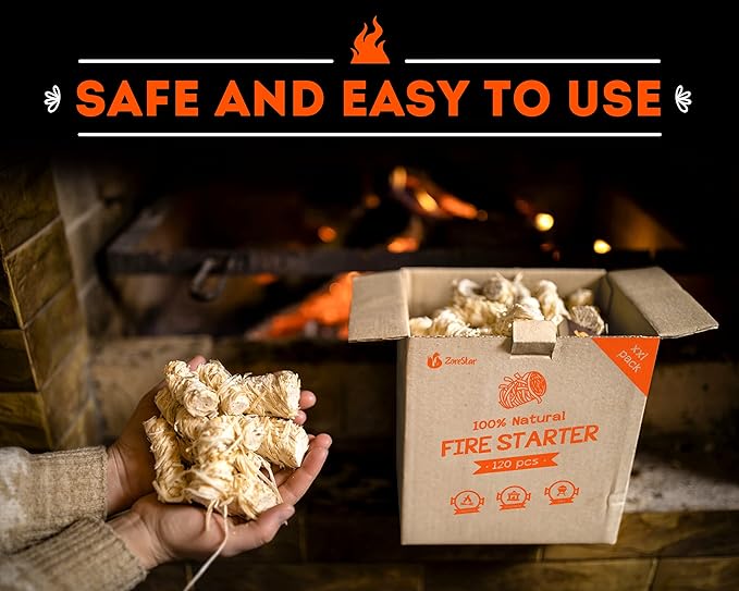 Zorestar Fire Starters XXL 120 pcs - Firelighters for Indoor and Outdoor Use, Compatible with Solo Stove, Green Egg and Other firepits and BBQs - Box of 100% Waterproof Firestarters (Pack of 2)