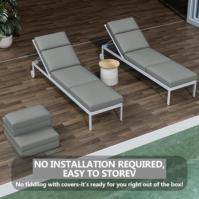 4 Pcs Chaise Lounge Cushions Outdoor, 72 x 21 x 4 Inch Lounge Chair Cushions for Outdoor Furniture - Waterproof Lounge Patio Replacement Cushion, 4In Fade-Resistant ThickPatio Chaise Lounge Cushion