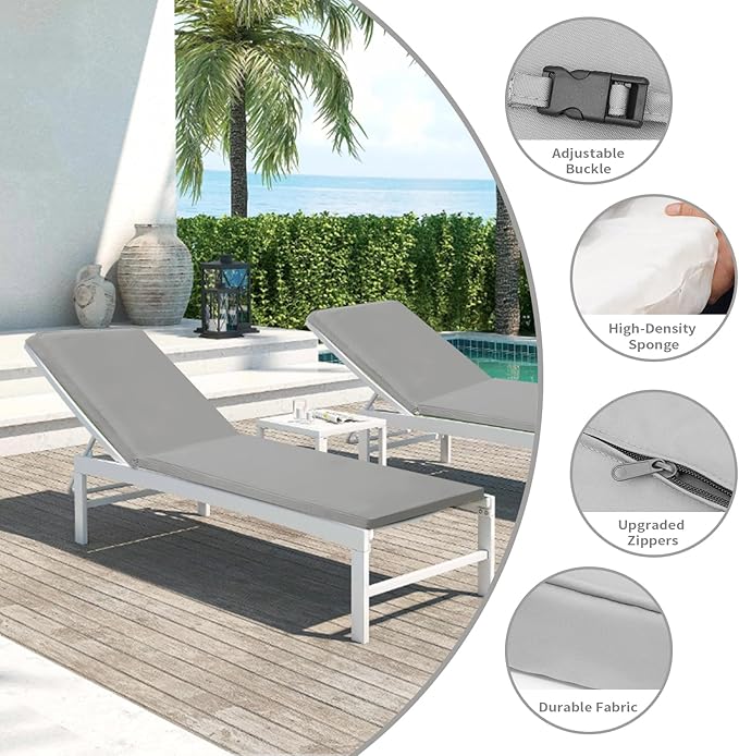 Outdoor Chaise Lounge Cushions for Patio, 71"x22"x3" Lounge Chair Cushions Set of 2, Waterproof Replacement Seat Pad for Outdoor Furniture (Grey, 2 Pcs)