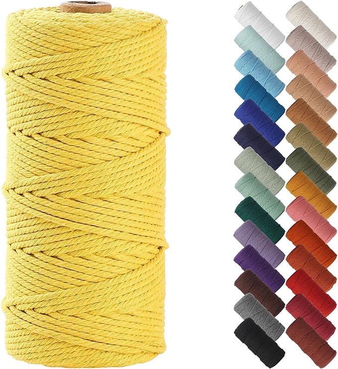NOANTA Yellow Macrame Cord 3mm x 109yards, Colored Macrame Rope, Cotton Rope Macrame Yarn, Colorful Cotton Craft Cord for Wall Hanging, Plant Hangers, Crafts, Knitting