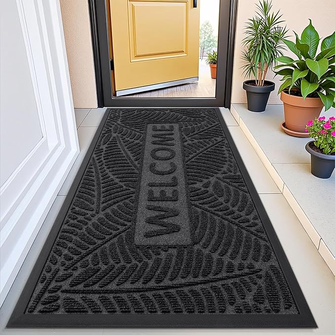 Smiry Welcome Mat Indoor Outdoor, All-Season Waterproof Front Door Mat, Sturdy Natural Rubber Doormat, Non-Slip, Easy Clean, Low Profile Dirt Trapper for Porch Patio Entrance, 71x23, Grey