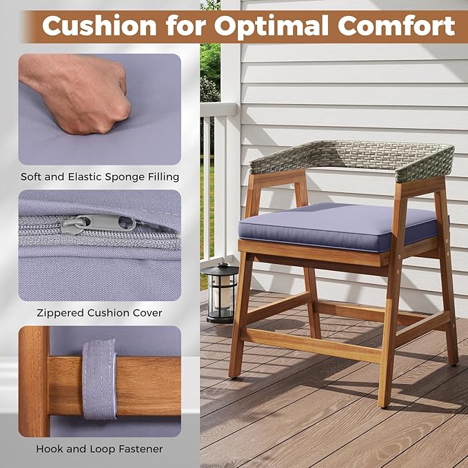 Tangkula 5 Piece Patio Dining Set for 4, Outdoor Solid Wood Rectangle Table Set with Cushioned Armrest Chairs,for Deck, Poolside, Outside and Lawn