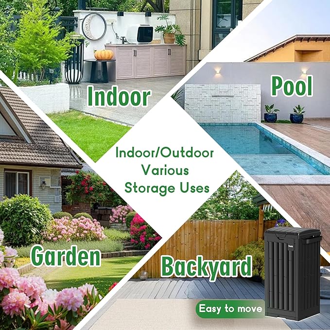 Outdoor Trash Can, 30 Gallon Garbage Can with Tiered Lid and Drip Tray, Waterproof Resin Waste Bin for Patio, Garden, Backyard, Deck, Black