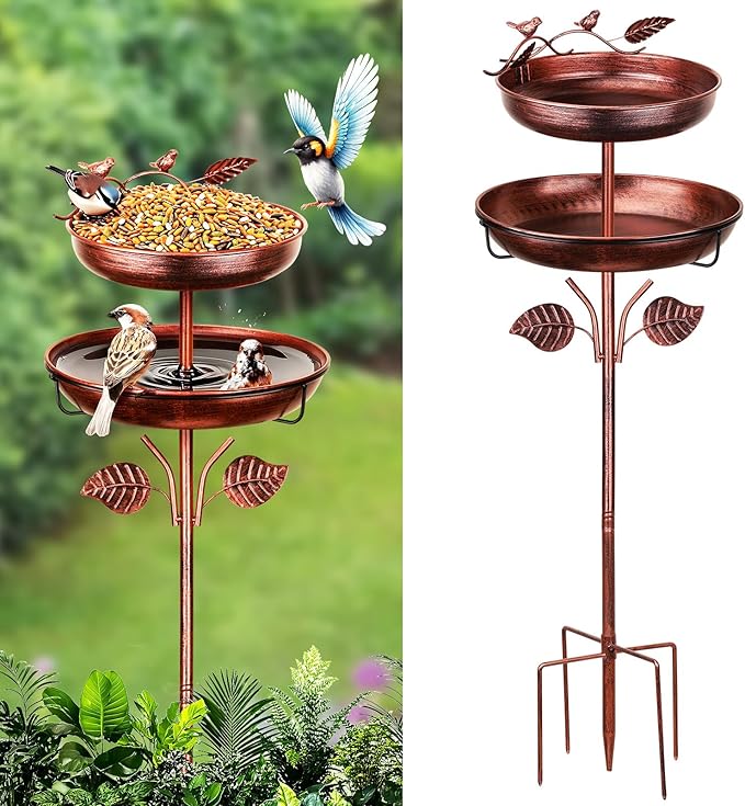 Bird Bath for Outside,48in Vintage Freestanding,Birdbaths for Outdoors, Birds Feeder,Double-Layer Metal Bowl Bird Bath Stand for Garden Yard Patio Decor,Solid Five-pronged Hard Base(Antique Bronze)