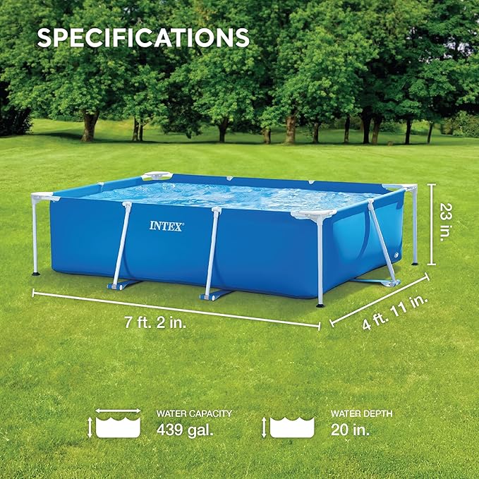 Intex 86" x 23" Rectangular Frame Above Ground Outdoor Home Backyard Splash Swimming Pool with Flow Control Valve for Draining