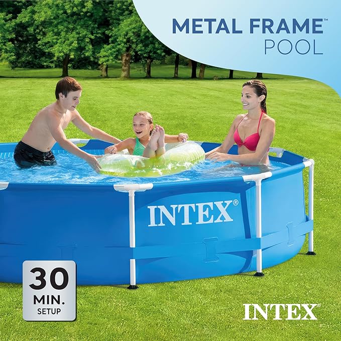 Intex 28200EH 10 Foot x 30 Inch 4 Person Outdoor Metal Frame Above Ground Round Swimming Pool with Easy Set-Up (Pump Not Included)
