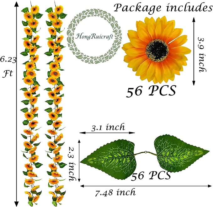 Artificial Garlands and Wreaths Having 28 Flowers,6.23ft Yellow Flower Room Kitchen Garden Birthday Wedding Shower Party Table Decor Wall Decor Artificial Flowers for Outdoors（2 Items）