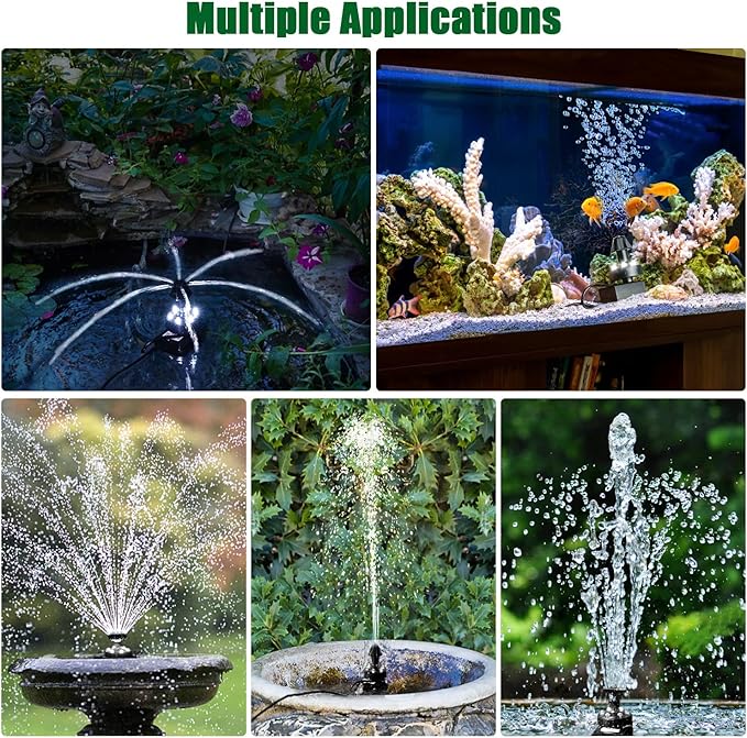 SZMP Bird Bath Fountains, Upgraded 24-Hours Working Bird Bath Fountain Pump with Light & 7 Nozzle, 16.4Ft Power Cord & Adapter, Adjustable Water Pump for Garden, Pond, Fish Tank, Outdoor (White)