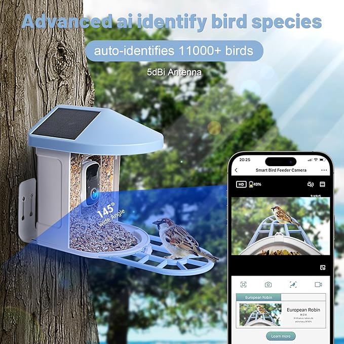 Squirrel Feeder with Camera Solar Powered,Bird Feeder Camera with AI Identify Birds Species,1080P HD Squirrel House with Camera Auto Capture &Videos,Free 64GB SD Card,Ideal Gift for Bird Lovers