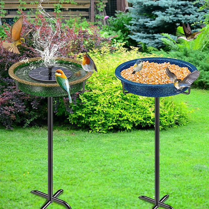 Freestanding Birdbaths Bowl for Outside, Standing Garden Bird Bath Feeder & Bird Bath Bowl, Detachable Decoration Spa Birdfeeder for Outdoor Garden Patio Yard Lawn (Blue)
