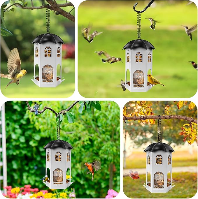 Metal Bird Feeder for Outdoor Hanging, Wild Bird Feeders with Circular Perch, Squirrel Proof Bird Feeder,Easy to Clean & Refill,Outdoor Birds Feeder for Small Birds