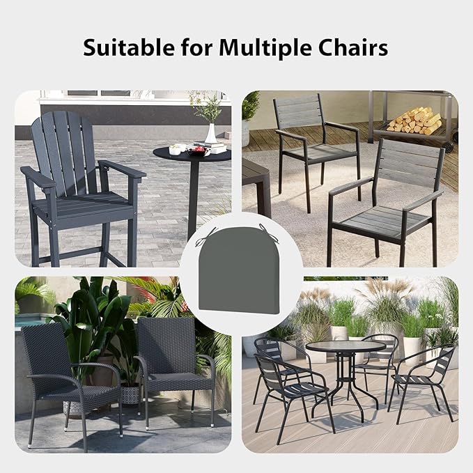 Outdoor Chair Cushion Set of 4, 17 x 16 Inch Patio Chair Cushions for Outdoor Furniture, Water Resistant Outdoor Patio Chair Cushions with Non-Slip Ties(Dark Gray)