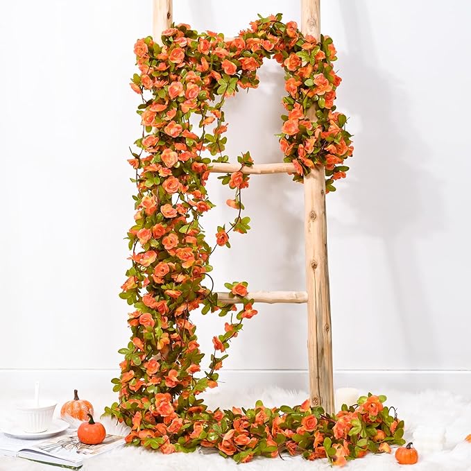 BLEUM CADE 2Pcs 16.4Ft Flowers Garland Artificial Rose Vines for Bedroom, Cute Fake Hanging Flower Vines Floral Garland Decorations for Wedding Party Wall Room Decor Aesthetic