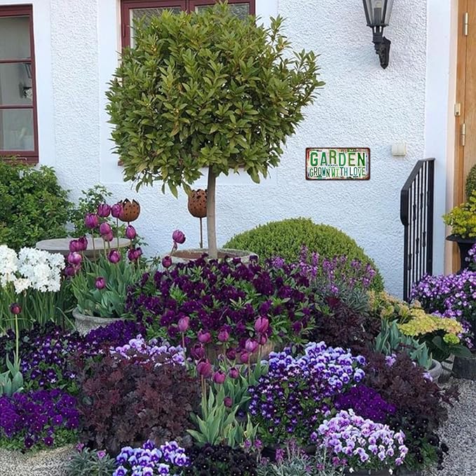 Vintage Garden Metal Tin Sign License Plate Wall Decor for Garden Lover 12 x 6 Inches - Pollinator Friendly