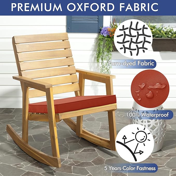 Outdoor Chair Cushions 22 x 22 Inch Waterproof Patio Chair Cushions with Tie 5 Year Color Fastness Thick Outdoor Seat Cushion for Garden Lawn Patio Furniture Rust Set of 2