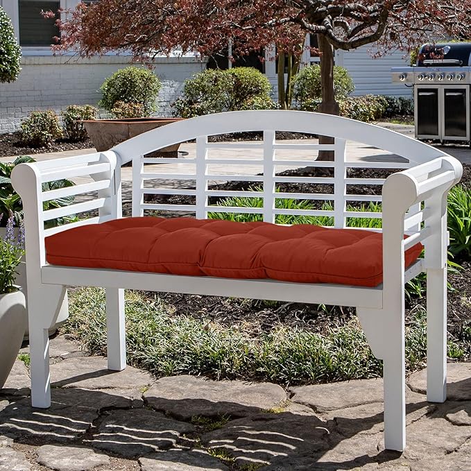 Tufted Bench Cushions for Outdoor Furniture, 44" x 19" Porch Swing Cushions Filled with Foam, Overstuffed Patio Cushions for Bench Loveseat with 2-3 Seats,Thick and Water Resistant, Brick Red