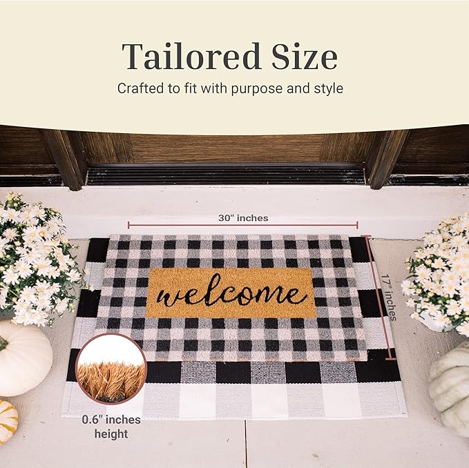 THEODORE MAGNUS Door Mat - Welcome Mat for Front Door with Non-Slip Backing - Durable Coir Doormat - Perfect for Outside Entrance and Entryway Matt - Outdoor/Indoor - Buffalo Check - 17" x 30"