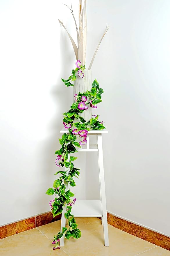 AirSun Artificial Morning Glory Flower Vines, 2pcs 15Feet Hanging Plants Silk Garland Fake Green Plant Home Garden Wall Fence Indoor Outdoor Wedding Birthday Decor