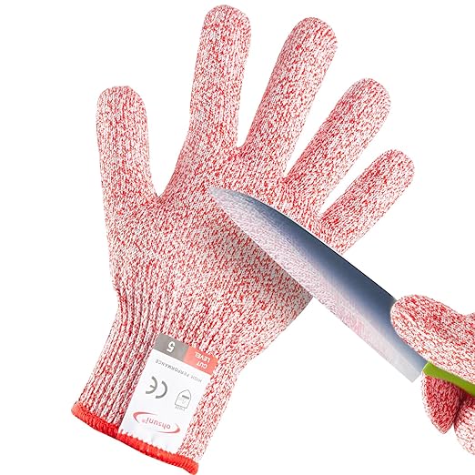Cutting Gloves, 1 Pairs of Cut Resistant Gloves Food Grade, Cut Resistant Gloves for Kitchen, Oyster Shucking, Fish Fillet Processing, Carving Wood and Gardening(Large-Red)