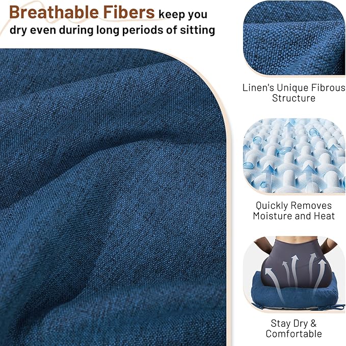 Lokex Rocking Chair Cushion 4 Inch Extra Thick, Cushions for Rocking Chairs Set of Seat and Back with Ties, Linen Fabric Indoor Outdoor Rocker, 17x21 & 17x17 Inches (Dark Blue)