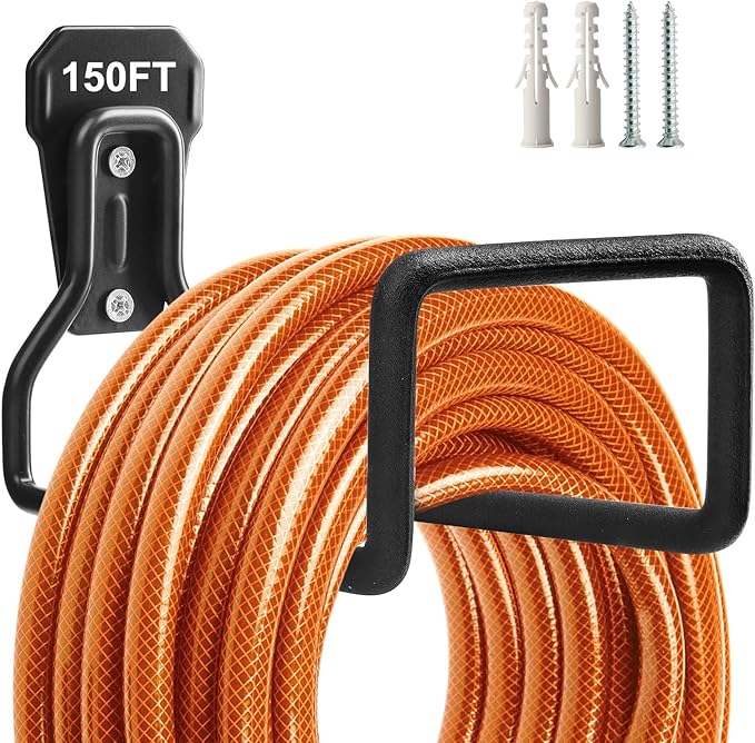 Garden Hose Holder, Heavy Duty Garden Hose Reel Wall Mount Water Hose Holder for Outdoor, Outside Yard & Garden, Garden Hose Storage for Water Hose, Extension Cords, 1 Pack
