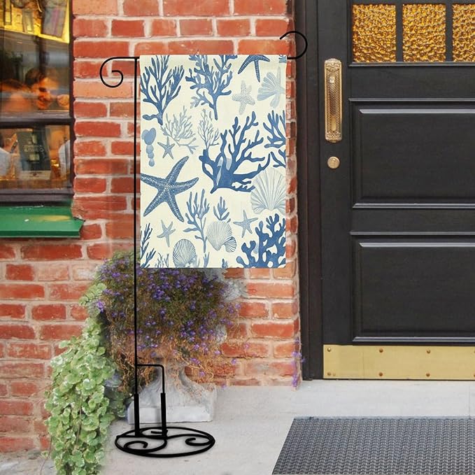 Coral Reef Pattern with Starfish Shells And Corals Welcome Garden Flag Double Sided 12 x 18 Inch Sea Turtle Ocean Theme Yard Flag Spring Summer Season Garden Flags for Patio Lawn Home Outdoor Decor