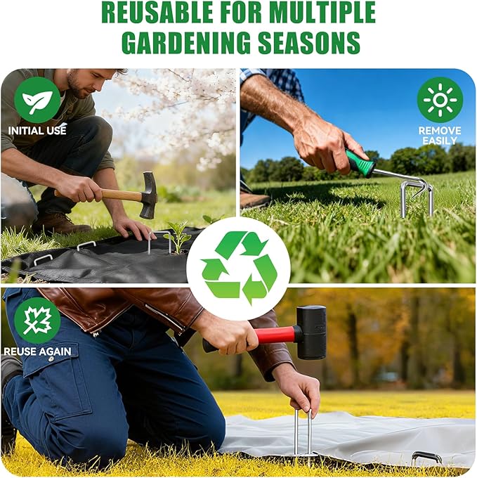 Landscape Staples Galvanized Garden Stakes,8 inch 100 Pack 11 Gauge Heavy Duty Garden Pins for Fences, Lawns, Weed Barriers and Landscape Fabrics, Irrigation Hose,Yard Lawn, Landscape Fabric.