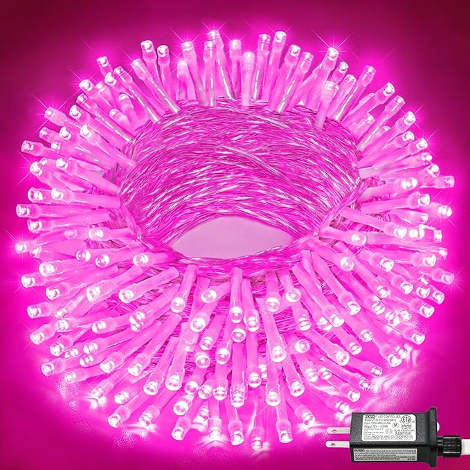 66FT 200 LED Outdoor String Lights, Connectable Pink Valentines Lights Waterproof with 8 Modes, Plug in Twinkle Fairy Lights Clear Wire for Indoor Bedroom Home Wedding Patio Patry Decorations