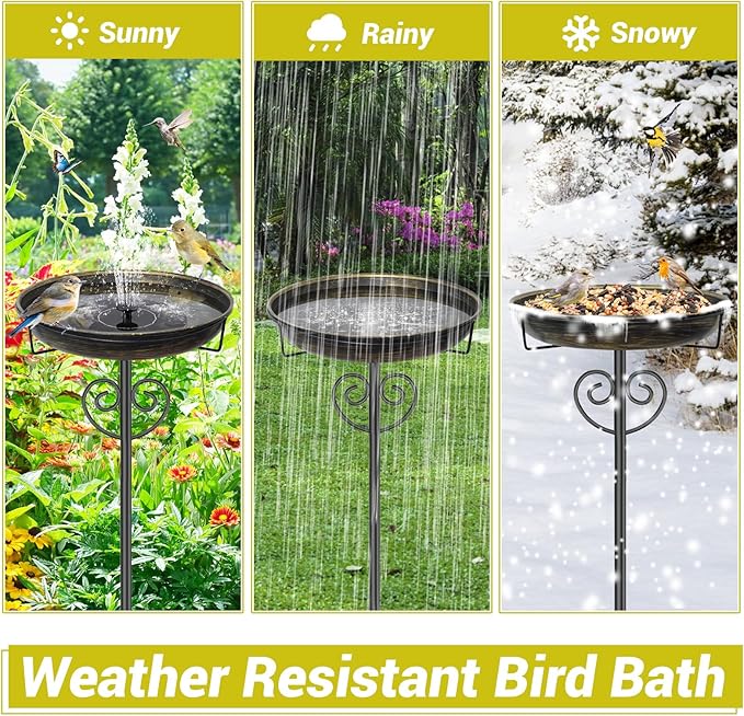 Metal Bird Bath for Outside,Vintage Freestanding Bird Bath with Metal Stake Upgraded 5 Pronged Base Detachable Birdbaths Feeder Bowl for Outdoors Garden Patio Yard Lawn Decor (Vintage Gold)