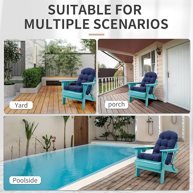 Adirondack Chair Cushions Set of 2, High Back Patio Chair Cushions 48 x 19.7 x 4.7 Inch, Indoor/Outdoor Thickened Rocking Chair Cushion, Fade-Resistant & Waterproof (Dark Blue)