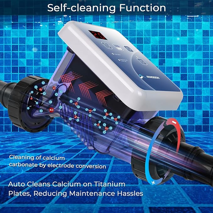 Saltwater Pool Chlorinator System for Above Ground Pools and Hot Tub, Saltwater Pool System with Self-Cleaning Titanium Cell & LED Control Panel, Up to 12,000 Gallons, 2 Year Limited Warranty