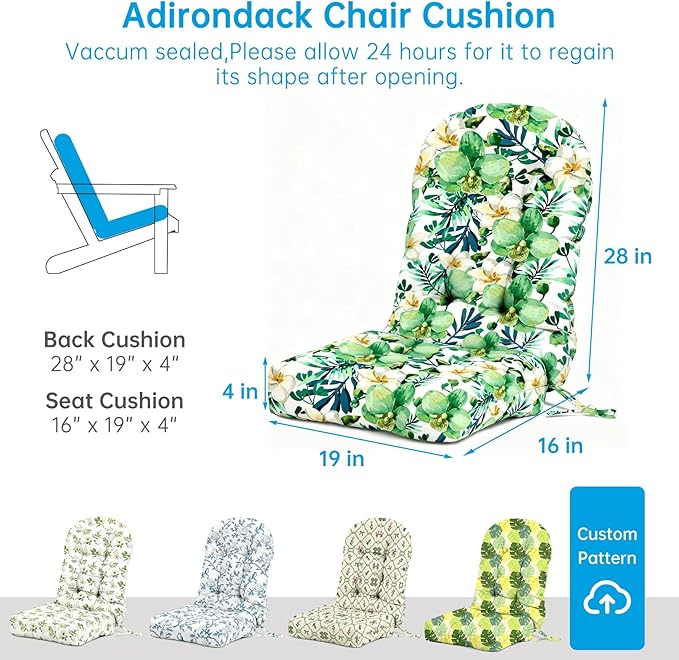 Custom Printing Rocking Chair Cushions Set - Non-Slip Adirondack Chair Cushions with Ties Indoor/Outdoor Rocking Chair Pad for Living Room, Bedroom, Balcony, Office