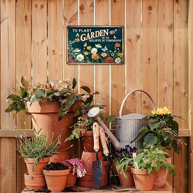 Garden Sign - Vintage Gardening Metal Signs for Outside - Patio Gardening Gifts for Women, Men, Plant Lovers, Gardeners - Home Fence Decor Outdoor Greenhouse Garden Signs - 12''x8'' Metal Sign