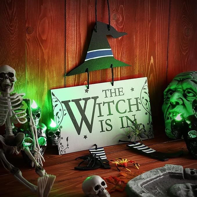 Jetec Halloween Hanging Sign Decoration The Witch is in Hanging Door Sign Witch Halloween Welcome Sign Wooden Wall Decor for Halloween Home Party Indoor Outdoor Decoration