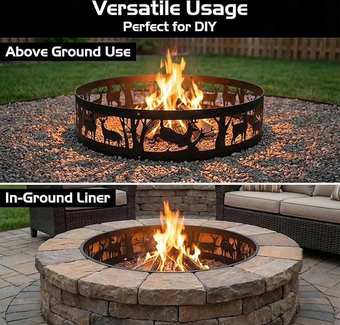 Fire Pit Ring Heavy-Duty: 36 X 9 in Large Metal Smokeless Black Anti-Rust Coating Portable for Outdoor Camping Garden Wood Burning Keep Warm with Air Vent for Men