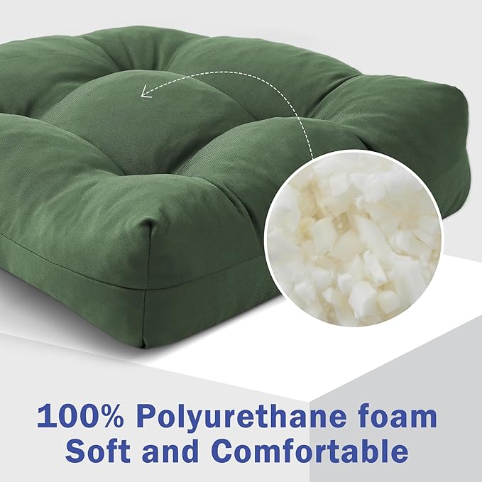 Outdoor Chair Cushions Set of 2, Patio Chair Cushions with Ties, 19x19+5” Tufted Outdoor Seat Cushions, Waterproof Patio Furniture Cushions, Outdoor Dining Chair Pads, Forest Green (Pack of 2)