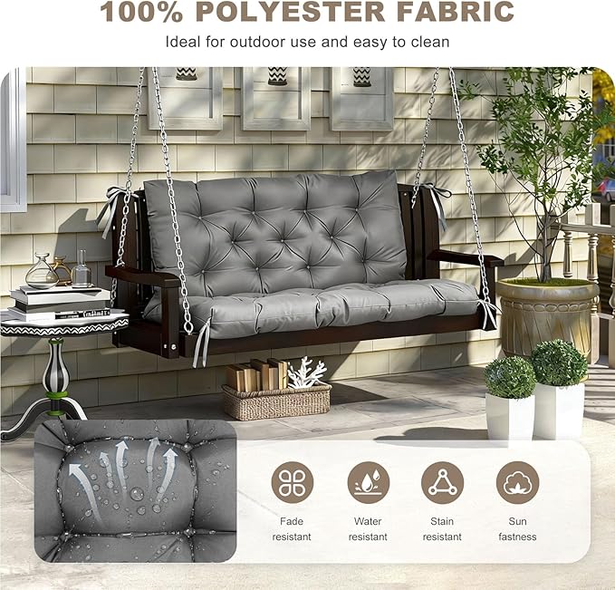 Porch Swing Cushion with Backrest,Waterproof Bench Cushion for Outdoor Furniture,2-3 Seater Replacement Thickened Swing Cushion with Ties,Patio,Outdoor,Backyard and Garden (Dark Gray,47x40)