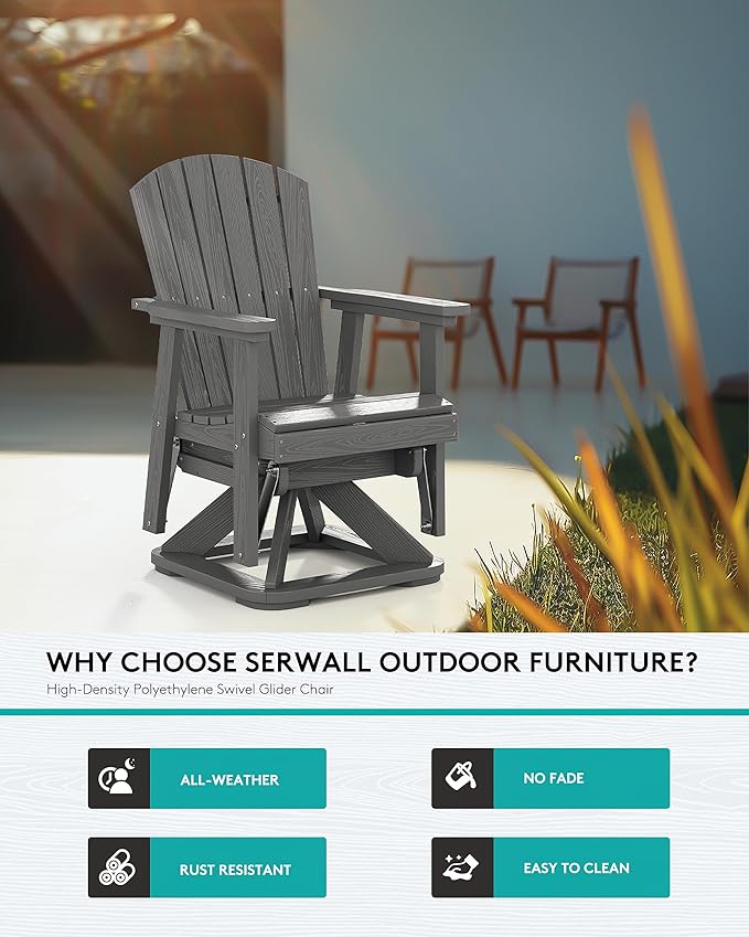 SERWALL Adirondack Swivel Glider Chair, HDPE Glider Set of 4 for Outdoor, All-Weather Glider Chair for Porch, Balcony, Slate Grey