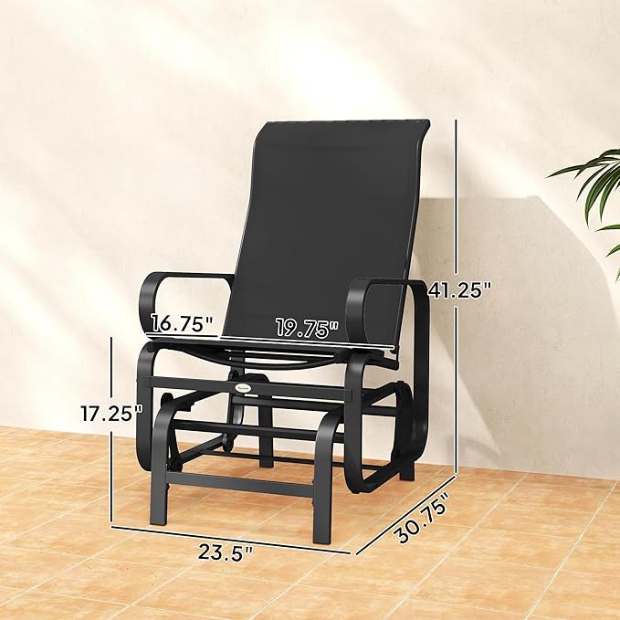 Outsunny Outdoor Glider Chair Set of 2, Gliders for Outside Patio with Smooth Rocking Mechanism and Lightweight Construction for Backyard, Black