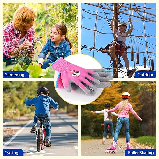 Kids Gardening Gloves, 2 Pair Toddler Gardening Gloves, Girls Glove, Rubber Non-Slip Safety Work Gloves for Kids, Youth, Garden, Fishing, Cycling and Gardening Tools (Ages 3-5)