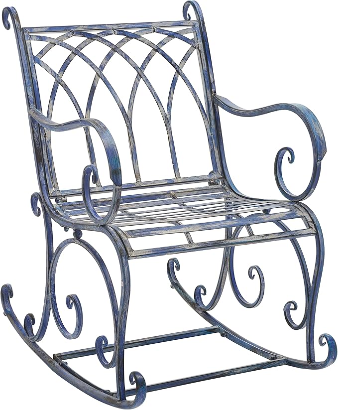 SAFAVIEH Outdoor Collection Medrano Victorian Mossy Blue Wrought Iron Rocking Chair