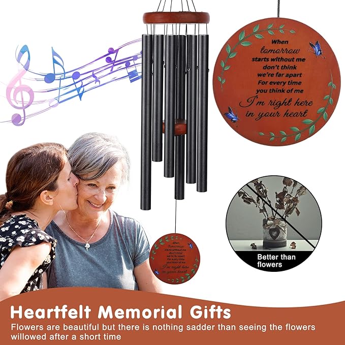 Memorial Wind Chimes for Loss of Mother or Father – Personalized Sympathy Wind Chimes for Outside, Bereavement Gifts for Loss of Loved One, Unique Outdoor Remembrance Gifts