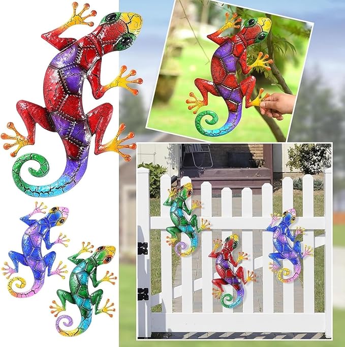 YWHWXB Metal Gecko Wall Decor,Outdoor Hanging Lizard Wall Art,Colorful Metal Lizards Wall Art Decor for Indoor/Outdoor Garden/Balcony/Yard Fence Decoration(16.9 ×10.6 × 0.5 in,Green)