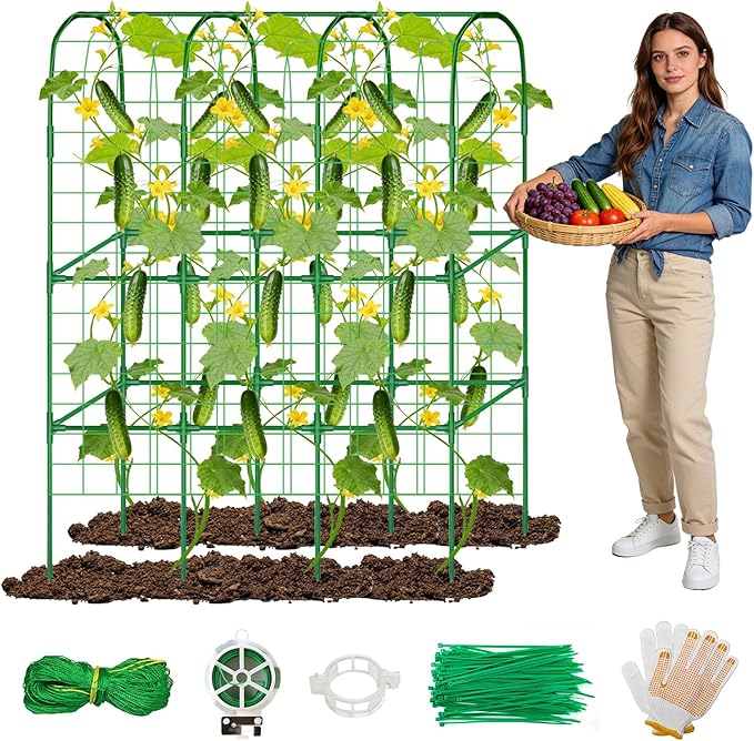 65" Tall Cucumber Trellis for Raised Bed, Garden Trellis for Climbing Plants Outdoor, U-Shape Metal Arch Vegetables Trellis Plant Support for Zucchini Squash Vines
