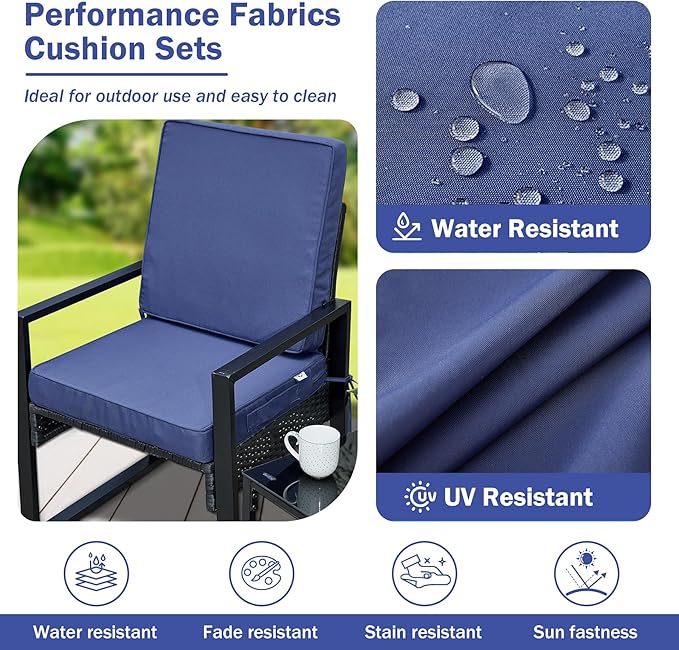 Outdoor Cushions, Outdoor Chair Cushions 22x22x3 Inch, Cushions for Outdoor Furniture with Removable Cover, Waterproof & Fade Resistant Outdoor Seat Cushions for Patio, Lawn, Navy Blue